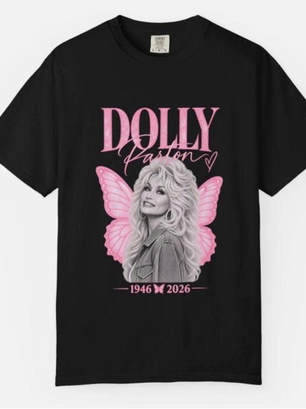 Dolly Black Tee with Pink Dolly Wings Graphic